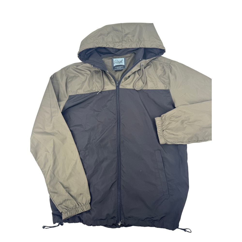 Beautiful Giant Windbreaker Jacket Mens Small Black Olive Green Colorblock Hood